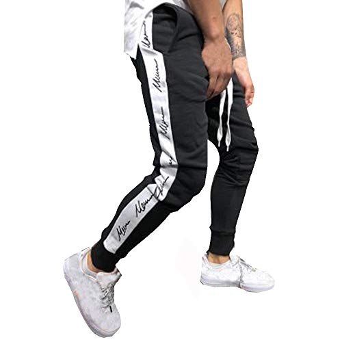 LISTHA Mens Sport Pants Joggers Casual Drawstring Sweatpants Letter Trousers White - Thumbnail 7