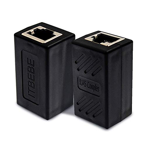 ITBEBE Black RJ45 in-Line Coupler Connector Cat7 Cat6 Cat5E Ethernet Network Cable Extender Adapter (2-Pieces, Black)