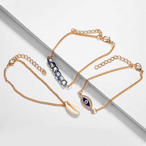 Yalice Layered Evil Eye Anklets Conch Shell Ankle Bracelet Beach Foot Jewelry for Women and Girls - Thumbnail 6