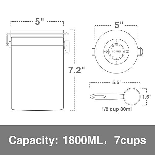 Glotoch Airtight Coffee Canisters-Stainless Steel Coffee Storage Container, Vault with Built-in CO2 Gas Vent Valve & Date Tracking Wheel &Scoop -Large(64oz), Silver