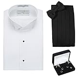 Tuxedo Shirt, Cummerbund, Bow Tie, Cufflink & Studs Set -Wing Collar,Small (14-14.5