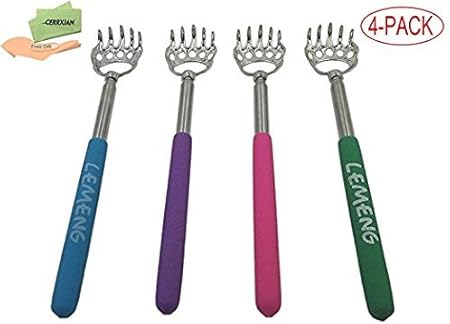 Amazon Cerrxian 孫の手 クマの爪 伸縮 携帯 伸びる熊の手 伸びる孫の手 かゆいところに手が届く 伸縮自在 背中か ボディくすぐる ステンレス鋼とゴム製のハンドルで作られた 四本セット4色 赤 青 緑 紫 Cerrxian マッサージ ツボ押しグッズ