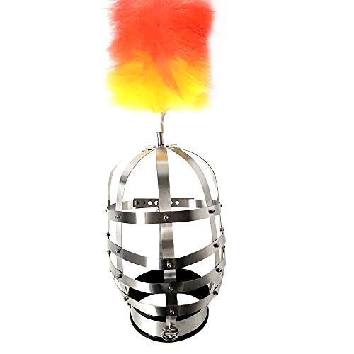 BDSM Stainless Steel Headgear Adult Slave Cuffs Head Bondage Hood Neck Collar – Metal Head Cover Helmet Mask Fetish Sex Games,Metallic,Male