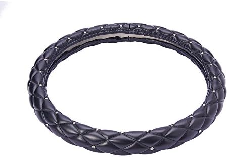 Blueshyhall Steering Wheel Cover Leather with Bling Bling Rhinestones Crystals Auto Car for Girls,Lady,Universal Fit 15"(38cm),Rhinestons