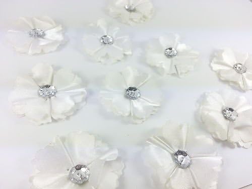 CraftbuddyUS 10 Gorgeous White Diamante Stick On, Sew on Fabric Flower Motifs, Craft, Sewing