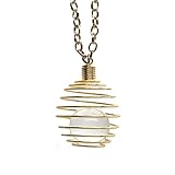 Quartz Necklace 29 Cage Gold Tone Spiral Clear Orb Stone Crystal Healing (18 Inches, Gift Box)