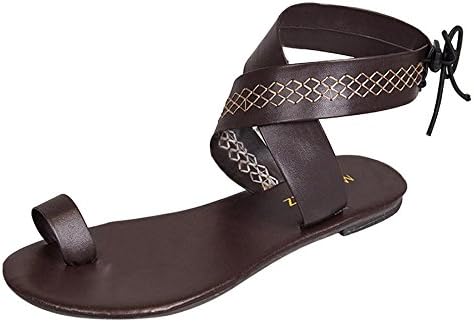 Qisc Womens Shoes Women's Granola Fisherman Sandal Summer Ankle Strap Flat Shoes (7 B (M) US, Brown)