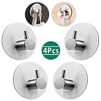 Lalafancy Self Adhesive Hooks, Stainless Steel Round Rail Hat Towel Robe Coat Holders 3M Door Wall Mount Hooks Hanger for Kitchen Bathrooms, Waterproof and Rustproof, 4 Pack