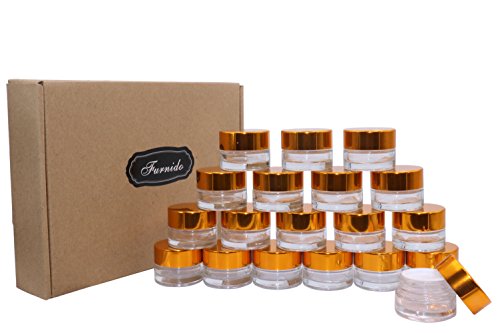 19 Pack 5 Gram Glass Clear Cosmetic Jar Pots Portable Travel DIY Eyeshadow Face Cream Lotion Cosmetic Container Empty Glass Bottle Jar Cosmetic Sample Makeup Tool with Inner Liners,Gold Lid