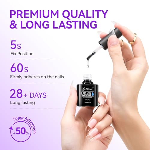 Gelike ec 6 in 1 UV Glue for False Nails - Extra Strong American Nail Glue - Gummy Base - American Nail Glue - 2 x 15 ml