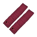 Women Ladies Dark Red Elastic Knitted Fingerless Thumbhole Arm Gloves Pair