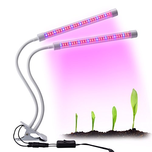 White Dual Head Full Spectrum Led Plant Grow Lights 18W Dimmable Grow Lamp Bulb with Adjustable Flexible 360 Degree Gooseneck for Indoor Plants Hydroponics Greenhouse Garden
