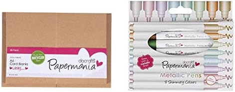 Papermania A6 Recycled Kraft Blank Card and Envelope, Pack of 50 &Metallic Pens by docrafts Papermaina, Pack of 8 High Quality Shimmery Coloured Bullet Tip Pens, Dries With a Metallic Finish