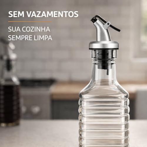 Galheteiro de Vidro 2 Peças 500ml com Bico Dosador e Tampa Inox – Ideal para Azeite, Óleo e Vinagre | Kit Elegante e Funcional para Cozinha