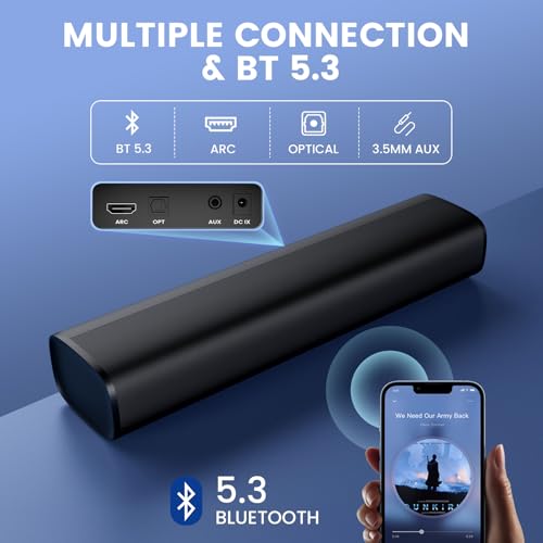 Yinet-EU Soundbar for TV, Bluetooth 5.3 56W Sound Bars ，17 Inch Small TV Speaker with 3 EQ-Modes, ARC/Opt/AUX Connect，Home Theatre Soundbars for PC/Gaming/Projectors