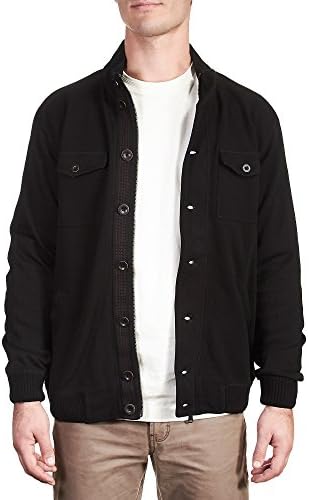 THADDEUS Mens Kennedy LS 95% Cotton 5% Spandex Snap and Zip Front Cardigan Jacket Black Medium