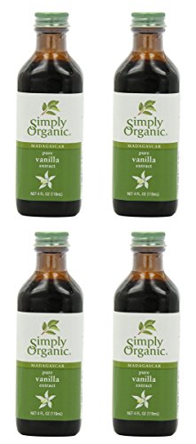 Simply Organic Pure Vanilla Extract, Certified Organic, 4-Ounce Glass Bottle, 4 Pack