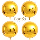 Hangable 4 Count 16" Gold 4D Foil Balloon Round Sphere Aluminum Foil Balloon Mirror Metallic Golden Balloon Birthday Party Wedding Baby Shower Marriage Party Decor Supplies Balloon arc(Gold, 16")