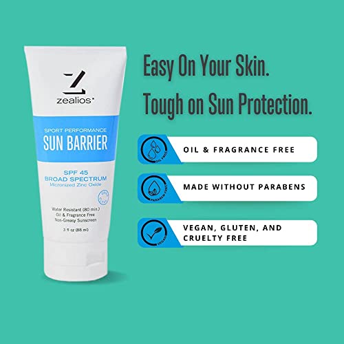 Sun Barrier 3 oz by Zealios Broad Spectrum SPF 45 NonGreasy Water