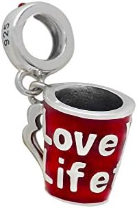 925 Sterling Silver Red Swarovski Crystal Enamel Mug Heart Love Charm Bead fits Pandora Style European Charm Bracelet Pendant