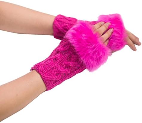 TAORE Women Warm Winter Faux Rabbit Fur Mittens Wrist Fingerless Gloves