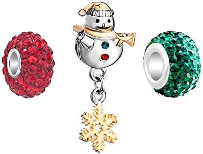 Cherris Merry Christmas Snowman Snowflake Charms Beads for Snake Chain Bracelets