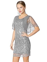 Metme - Vestido con lentejuelas inspirado en Gatsby, cuello redondo, vestido de Batwing Cape Party