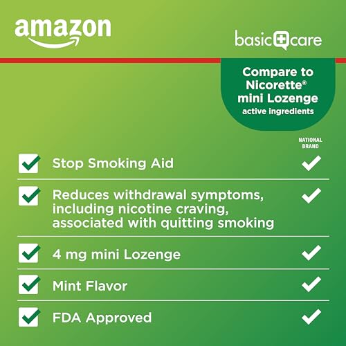 AMAZON BASIC CARE NICOTINE POLACRILEX MINI LOZENGE, 4 MG (NICOTINE), STOP SMOKING AID, MINT FLAVOR, 216 COUNT (PACKAGING MAY VARY)
