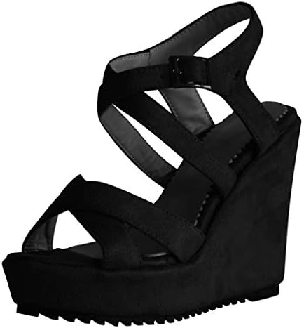 Moonuy✿ Women's Fashion Popular Shoes Womens Fashion Open Toe Wedges Thick Bottom Straps Buckle Shoes Roman Sandals