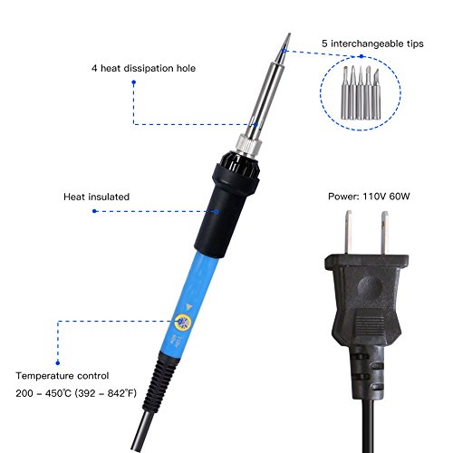 Soldering Iron Kit, Volador 30 in1 60W Temperature Control Solder Iron, 5pcs Soldering Tips, Desoldering Pump, Tweezers, Wick, Soldering Iron Stand with Cleaning Sponge and Tool Case