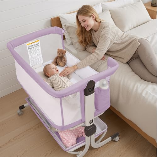 Baby Bassinet, Bedside Sleeper for Newborns Convertible Co-Sleeper Crib with Br…