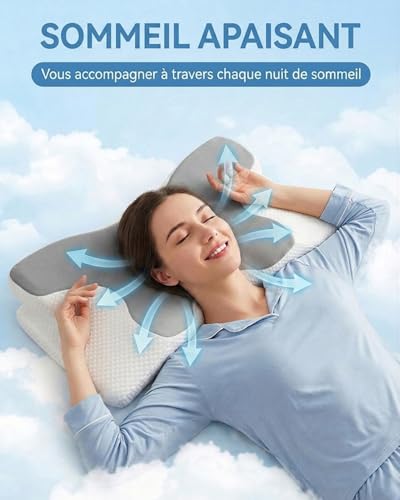 Ergonomic Cervical Pillow, Breathable Ice Fibre Cover, Anti-Sweat Cervical Cushion for Neck and Shoulder Pain, Ideal in Summer, Side Sleeper and Back Sleeper (Grey)