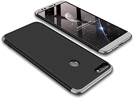 Huawei Honor 7C Case,Bigcousin 360 Degrees Full Body Protection Ultra-Thin Case [with Tempered Glass Screen Protector] Anti-Scratch Hard PC Slim Case for Huawei Honor 7C Cover - Silver &amp; Black