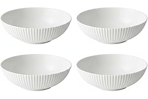 4 Pack Opal Linear Serving Bowl 10 Inch Oval Opal Glass Bowls, 64 oz Salad and Serving Bowl for Fruit, Side Dishes and Snacks