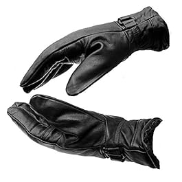 AVBA Men Black Solid Leather Warm Winter Riding Gloves, Protective Cycling Byke Bike Motorcycle Gloves(Black_Large)