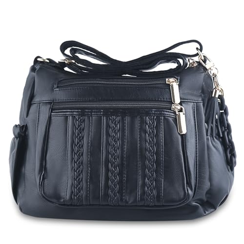ELDA Crossbody Purse for Women Multi Pocket Pocketbooks Ladies Soft PU Leather Shoulder Bag Top Handle Satchel with Tassel