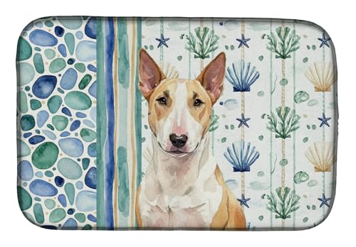 Caroline's Treasures Fawn and White Bull Terrier Coastal Sea Glass Dish Drying…