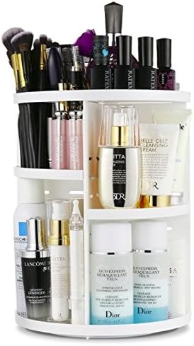 360 Rotating Makeup Organizer | DIY Detachable Spinning Makeup Holder Storage Bag Case Large Capacity Makeup Caddy Shelf Acrylic Cosmetics Organizer Box | Great for Creams Lipsticks Brushes | White