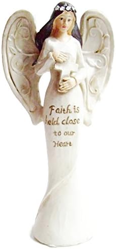 Majestic Guardian Angel Holding Cross Figurine with Inspirational Quote - Faith Is Held Close To Our Heart - 6 1/2 Inch Tall