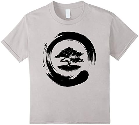 unisex-child Zen Calligraphy Buddhist Bonsai Tree Enso T-Shirt 6 Silver