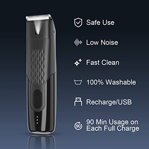 Electric Trimmer for Men, Tensine Ball & Groin Hair Trimmer, Pubic Hair Trimmer for Men, Replaceable Ceramic Blade Heads, IPX7 Waterproof Wet/Dry Men Grooming Kit, 90 Minute Battery Life
