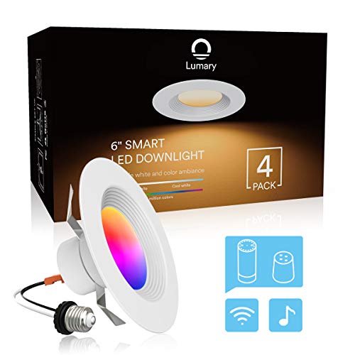 Smart Recessed Lighting – Lumary 5/6 inch WiFi Led Downlight Color Changing Can Light Music Sync 13W 1100lm Compatible with Alexa Google Assistant No Hub Required 13W 1100LM(5/6 in WiFi- 4 Pack)