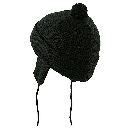 Toddler Beanie Hat with Ear Flaps - Black W20S11C