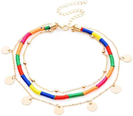 AIEDE Layered Chain Choker Pendant Necklace Chain Jewelry Set For Girls Women (Rainbow Layered)