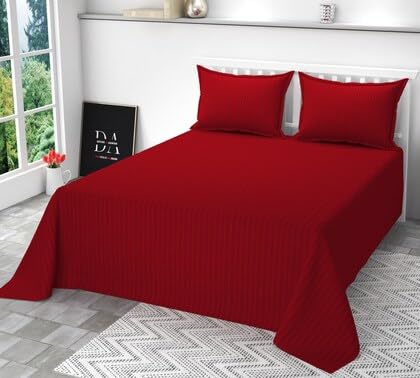 Photo 1 of 100% Cotton Satin Stripe Bed Sheet, 400 Thread Count Premium Cotton Bedsheets for Home, Hotels & Guest House, Resorts etc. with 2 Pillow Cover (Red, King 108" x 108")