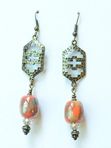 KAZURI EARRINGS - Orange, Gray and Brown with Cross