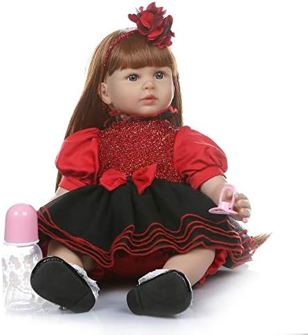 MaMadolls Real Looking 24inch Handmade Reborn Toddler Baby Doll Soft Silicone Vinyl Lifelike Newborn Girl Doll Long Hair with Gorgeous Dress Set Kids Gift