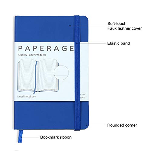 2-Pack Pocket Notebook Journal Notepad Small, College Ruled, 3.6" x 5.5", Faux Leather Soft Cover Mini Journal, 100 GSM Thick Paper, Inner Pocket (Blue Lined)