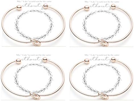 Vesungimey Bridesmaid Bracelets Bangle - Tie The Knot Bracelet Jewelry,Perfect Bridemaids Gifts with Cards -Gold,Rose Gold,Silver Color Available,Set of 1,4,6