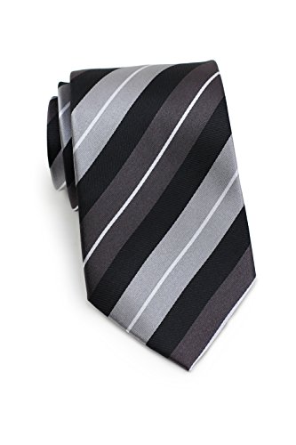 Bows-N-Ties Men's Necktie Luxe Stripes Silk Satin Tie 3.25 Inches (Pewter, Silver, Black)